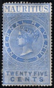 Vintage Mauritius Revenue 25 Cents Queen Victoria General Tax Duty Unused