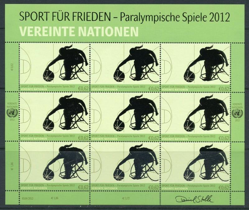 UNITED NATIONS 2012 PARAOLYMPIC VIENNA  SHEET SET OF 9  MINT NH AS SHOWN 