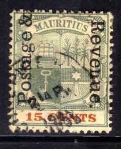 Mauritius 1902 Kev11  15ct Green & Orange Revenue Ovpt used SG 159 ( C516 )