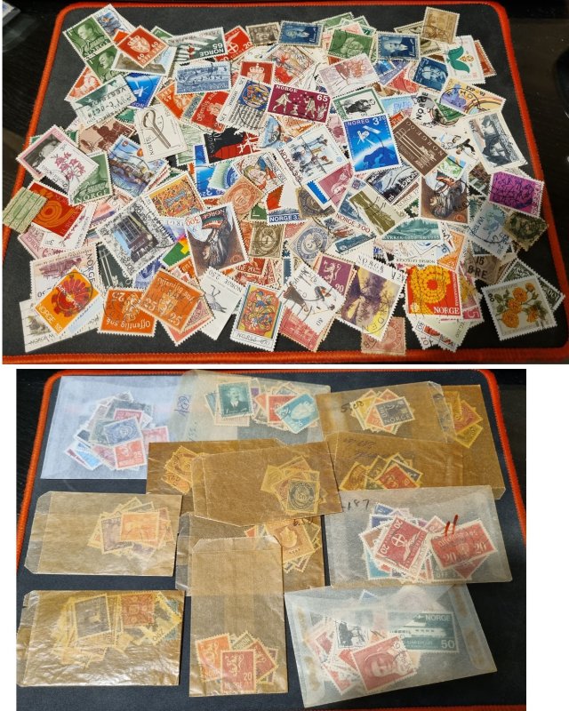 norway norge huge lot - many stamps in bags + stamps in huge bag - hunderds #587