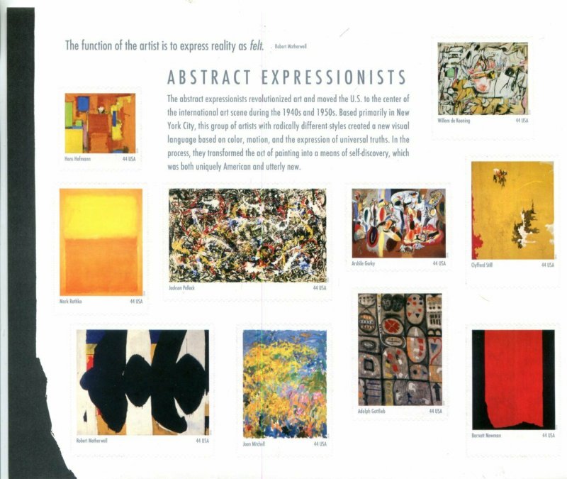 US Scott #4444 Abstract Expressionists Sheet MNH. Free Shipping.