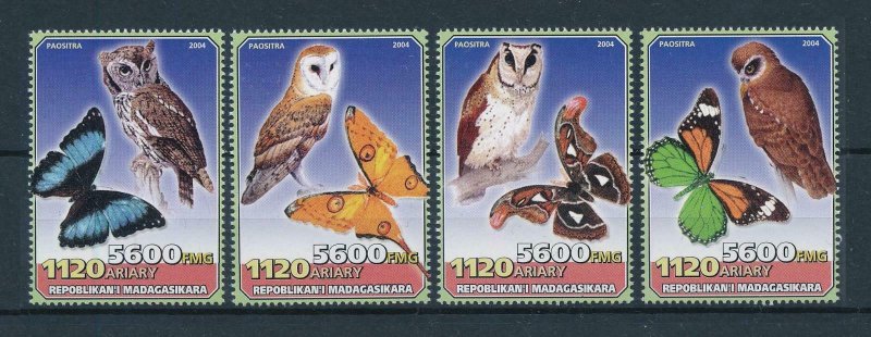 [102933] Madagascar 2004 Birds vögel oiseaux owls butterflies  MNH