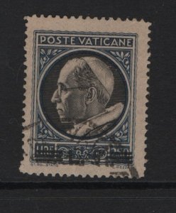 Vatican City  #107  used  1946  Pope Pius XII  surcharge 5 l