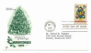 US 1508 8c Christmas Tree on FDC Artcraft/ PCS Cachet Variety ECV $6.00