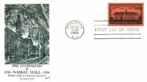 SCOTT 1083 NASSAU HALL ON EARLY FLEETWOOD CACHET FDC 1956