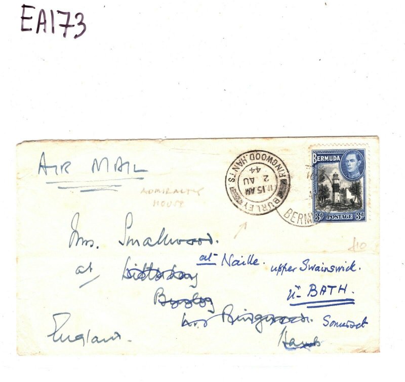 BERMUDA Cover *Admiralty House* Air Mail GB Hants Burley 1944 WW2{samwells}EA173