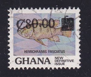 Ghana   #1094  used  1988  surch  fish  80ce on 5p