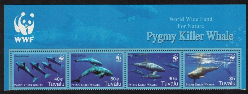 Tuvalu WWF Pygmy Killer Whale Top Strip of 4v WWF Logo 2006 MNH SC#1022a-d