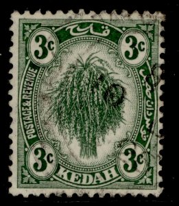 MALAYSIA - Kedah GV SG53, 3c green, FINE USED.