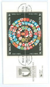 Malta 826 1993 Local Councils Coats of Arms/mini-sheet of four stamps on an unaddress cachet first day cover.