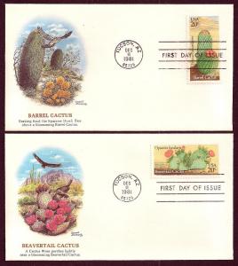 UNITED STATES FDCs (4) 20¢ Cacti 1981 Fleetwood