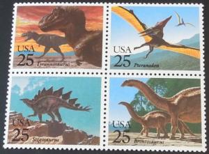 1989 25c Prehistoric Animals Scott 2422-2425 B4 Mint NH