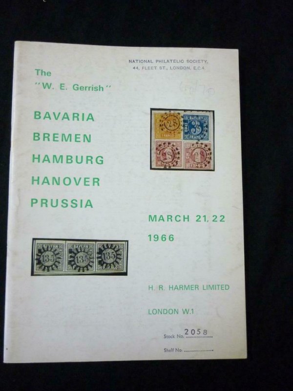 HARMER AUCTION CATALOGUE 1966 BAVARIA BREMEN HAMBURG HANOVER PRUSSIA 'GERRISH'