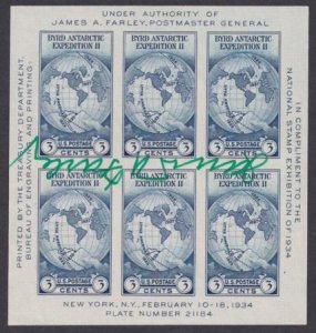 US 1934 Scott #735 S/S  Signed by James Farley, PMG