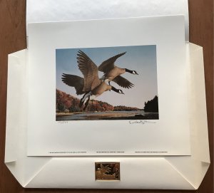 US New Hampshire 1987-88 State Duck Signed Print w/Folder Medallion Framable L37