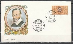 Italy, Scott cat. 957. Composer Monteverdi issue. First day cover.