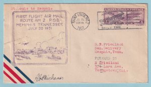 UNITED STATES FIRST FLIGHT COVER - 1931 ST LOUIS MO TO MEMPHIS TN - CV303