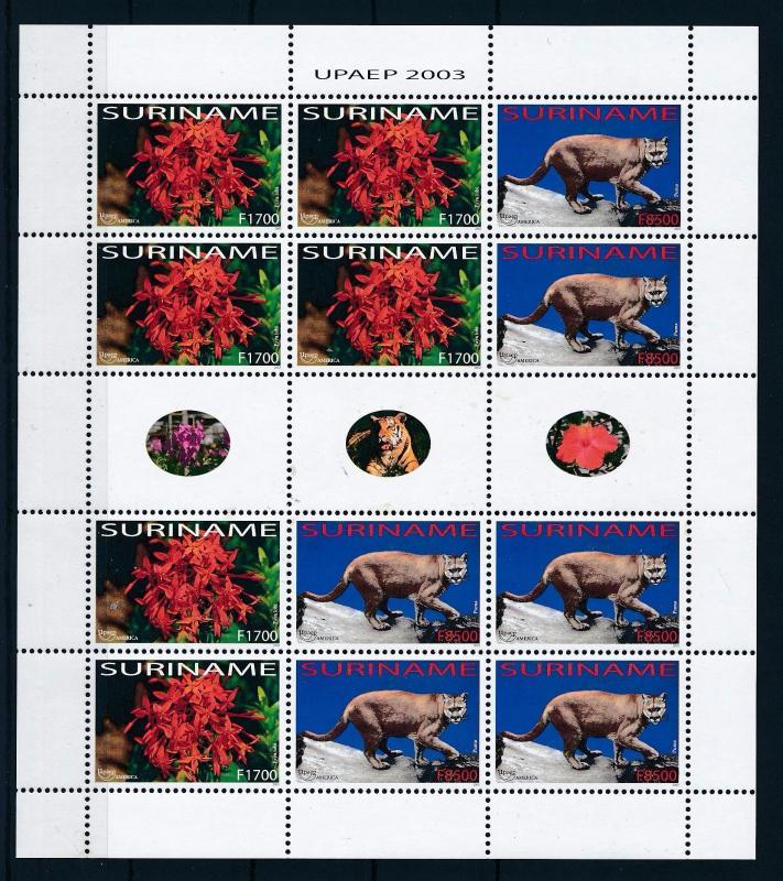 [SUV1214] Surinam 2003 UPAEP Puma Cats Flower Miniature sheet with tabs MNH