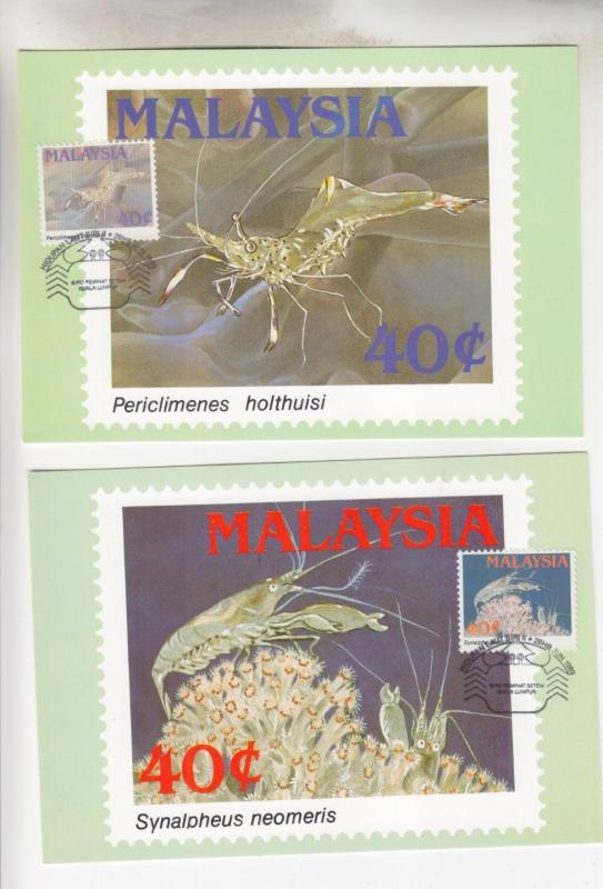MALAYSIA, 1989 Marine Life set of 4 on separate Maximum Cards.