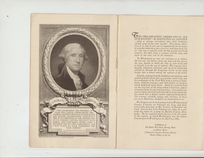 1925 Folder (3 pages)  The Two Greatest Americans Washington and Lincoln