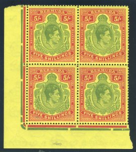 Bermuda 1950 KGVI 5s green & scarlet/yellow (p13-CH) block superb MNH. SG 118g.