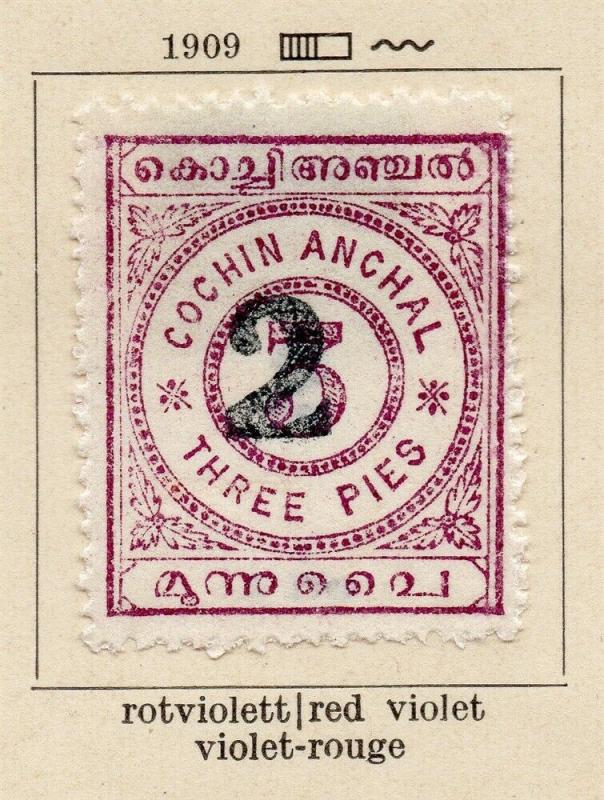 Cochin 1909 Early Issue Fine Mint Hinged 2p. Surcharged 322422