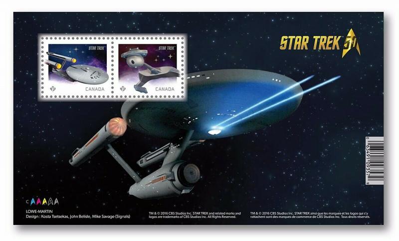 uq. STAR TREK = U.S.S. Enterprise, Klingon D7, Souvenir Sheet of 2 Canada 2016