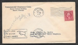 Just Fun Cover #599 on RETURN TO WRITER UNCLAMED DENVER CO. JUN/7/1934 (12495)