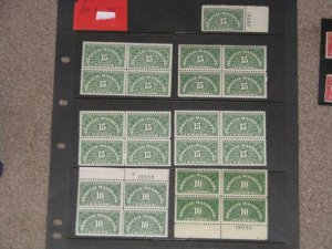 US SCOTT# QE1 & QE2, BLOCKS OF 4 , 2 W/PLATE#`s, ALL MNH, CATALOG VALUE APPRX.