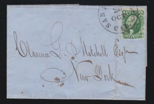 US 13 10c Washington on Cover from San Francisco to New York VF SCV $1050