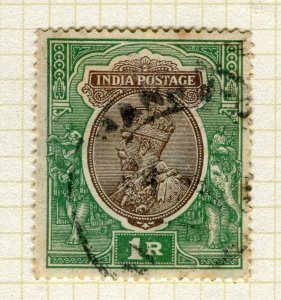 INDIA; 1920s early GV issue fine used Shade of 1R. value