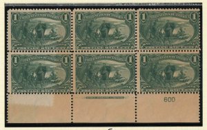 1898 TRANS-MISSISSIPPI Sc 285 MNH full OG plate block of 6 CV $800