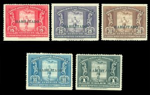 EL SALVADOR 1935 AIRMAIL  Runner & Airplane HABILITADO set Sc# C41-45 mint MLH