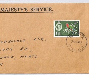 FIJI OFFICIAL QEII Cover 4s BIRDS Air Mail Registered Suva 1967 Stevenage MJ23