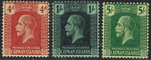 CAYMAN ISLANDS 1921 KGV 4D 1/- AND 5/- WMK MULTI CROWN CA