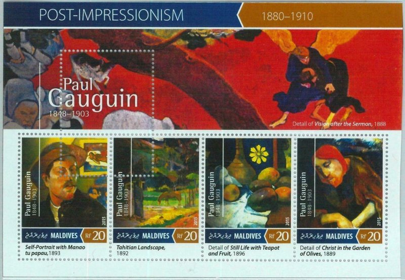 A1001 - MALDIVES, ERROR, MISPERF, Miniature sheet: 2015, Paul Gauguin, Art