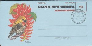 PAPUA NEW GUINEA 1985 30t Wattled Ploughbill aerogramme - FD cancel.........Q500