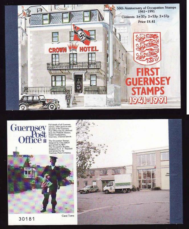Guernsey-Sc#448a-Occupation stamps-complete booklet-3 panes-unused NH-1991-