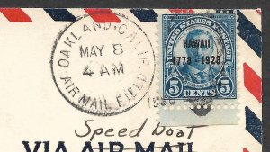 Doyle's_Stamps: California Speedboat Mail Service Cover w/1928 5c Hawaii Ovpt