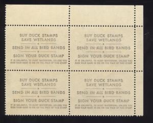 1985 US Federal Cinnamon Teal Duck Hunting Stamp RW52 Plate Block of 4 VF NH OG