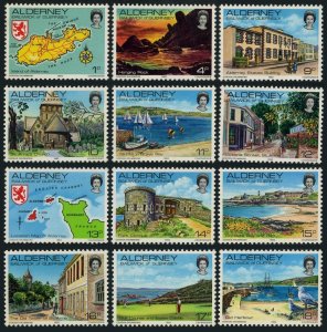 Alderney 1-12, MNH. Michel 1-12. 1983. Landscapes, Map, Arms, Yachts, Bird,Tower