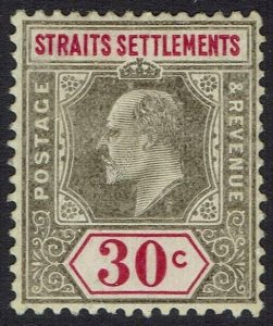 STRAITS SETTLEMENTS 1904 KEVII 30C CHALKY PAPER WMK MULTI CROWN CA