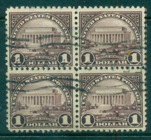 USA 1922-25 Sc#571 $1 Lincoln Memorial Blk 4 P11 (Flat Plate) FU lot67883