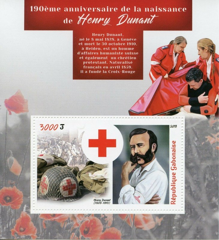 Gabon 2018 MNH Henry Dunant Red Cross 1v S/S Health Medical Stamps