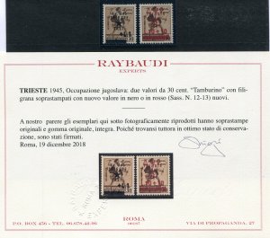 Trieste Occ. Yugoslava - Cent. 30 Watermark Drum