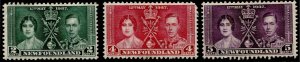 Newfoundland #230-232 Coronation Issue Set MH