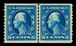 MOMEN: US STAMPS #447 COIL LINE PAIR MINT OG NH PSE GRADED CERT XF-90 LOT #88293