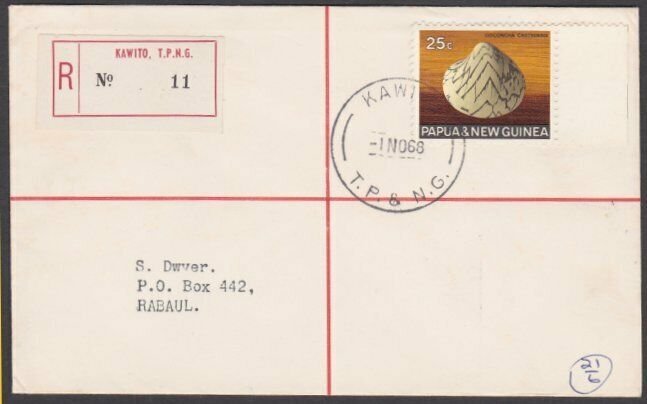 PAPUA NEW GUINEA 1968 Registered cover ex KAWITO............................N184