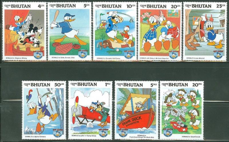 BHUTAN  DISNEY DONALD DUCK'S BIRTHDAY SET  SCOTT#460/68   MINT NH