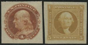 #112-E4b; #115-E2b PLATE  ESSAYS ON STAMP PAPER IMPERF GUMMED XF OG LH BT7013